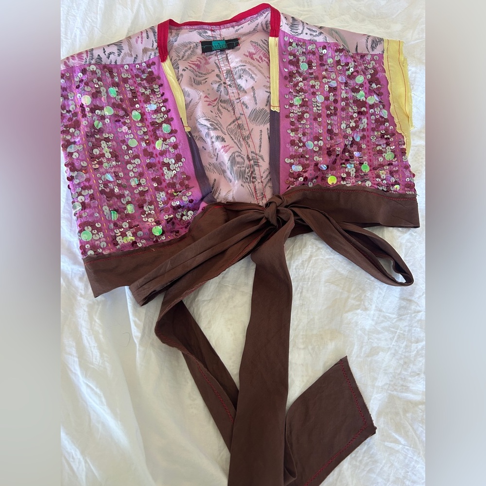A Common Thread Sequin Tie-Front Bolero Crop Top Festival Layering Piece (M)